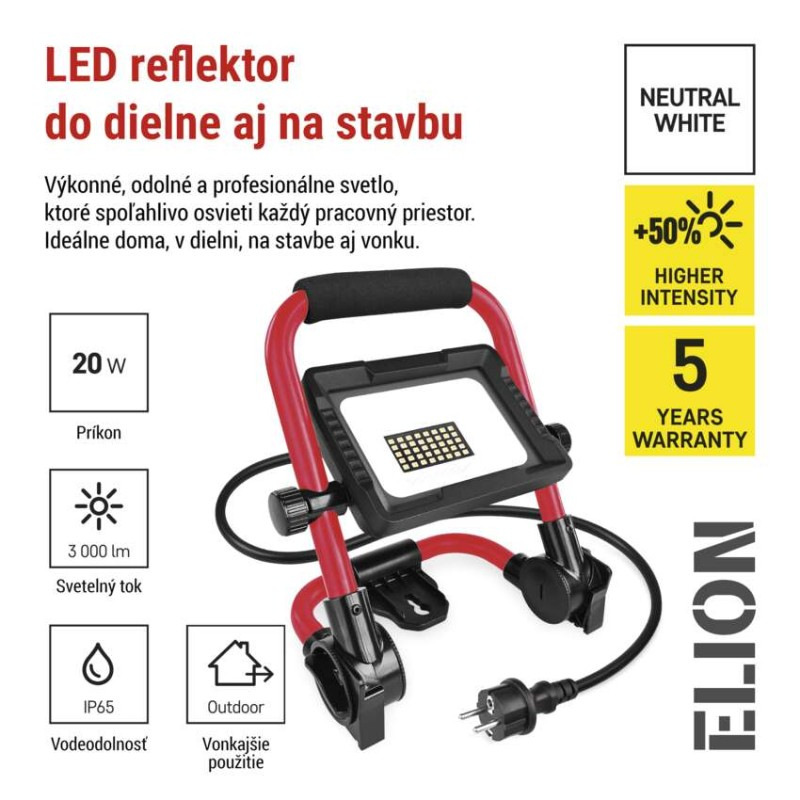 LED reflektor ELION 20W, červeno-čierny, IP65, 3000 lm, neutrálna biela 6