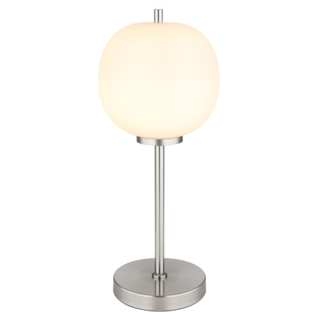 Stolná lampa kov nikel matný, sklo biele, vypínač na kábli, ø: 185mm, V: 450mm, dĺžka kábla 1500mm,