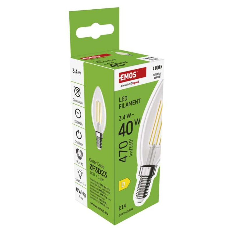 LED žiarovka Filament sviečka / E14 / 3,4 W (40 W) / 470 lm / Neutrálna biela 6