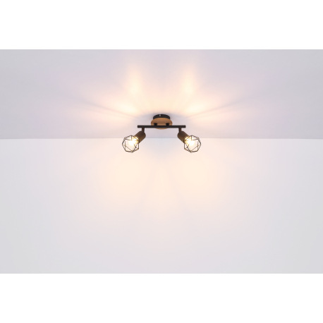 Stropné svietidlo, kov čierny, drevo hnedé, Ø:380, V:210, bez žiaroviek 3xE14, max. 40W 230V 7