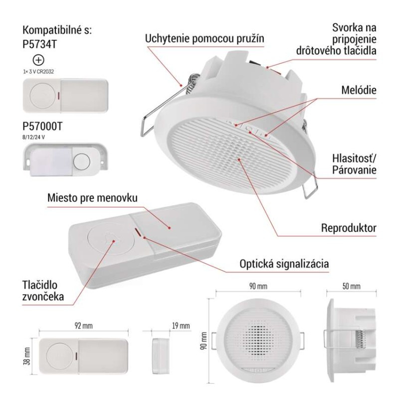 Domový drôtový/bezdrôtový zvonček P57103, vstavaný 5