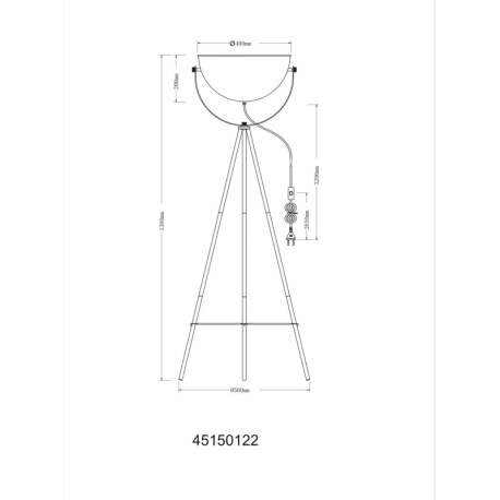 Stojanová lampa, kov pieskovej farby, kolískový vypínač na kábli, ø: 560 mm, V: 1526 mm, dĺžka kábla 8