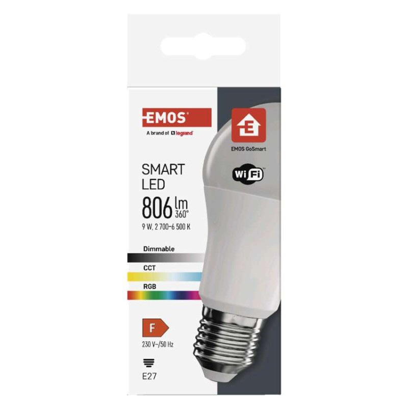 LED žiarovka GoSmart A60 / E27 / 9 W (60 W) / 806 lm / RGB / stmievateľná / WiFi 11