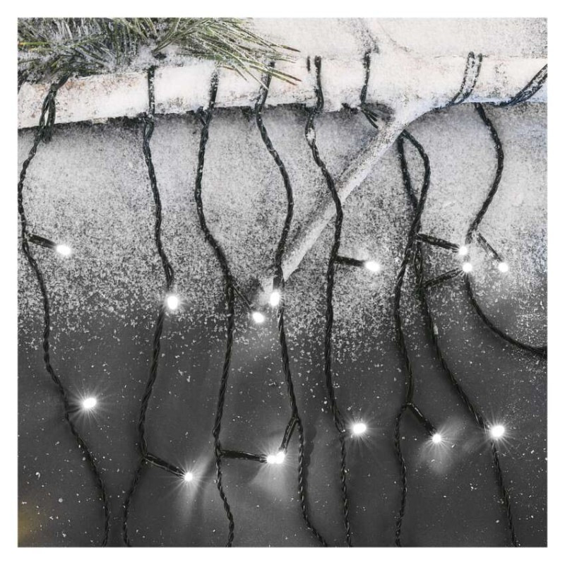 LED vianočné cencúle, 10 m, vonkajšie aj vnútorné, studená biela, programy 3