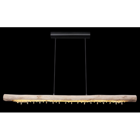 Závesné svietidlo, kov čierny matný, prírodné drevo, akrylové krištále číre, kábel čierny, 3 úrovne 5