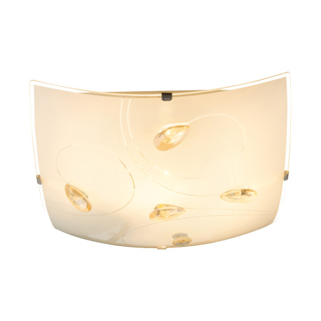 Stropné svietidlo, chróm, satinované sklo, jantárové kryštály, DxŠxV: 250x250x80, bez žiarovky 1xE27 5