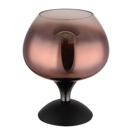 Stolové svietidlo, kov čierny matný, kov čierny chróm, sklo medenej farby, číre, kábel čierny textil 2