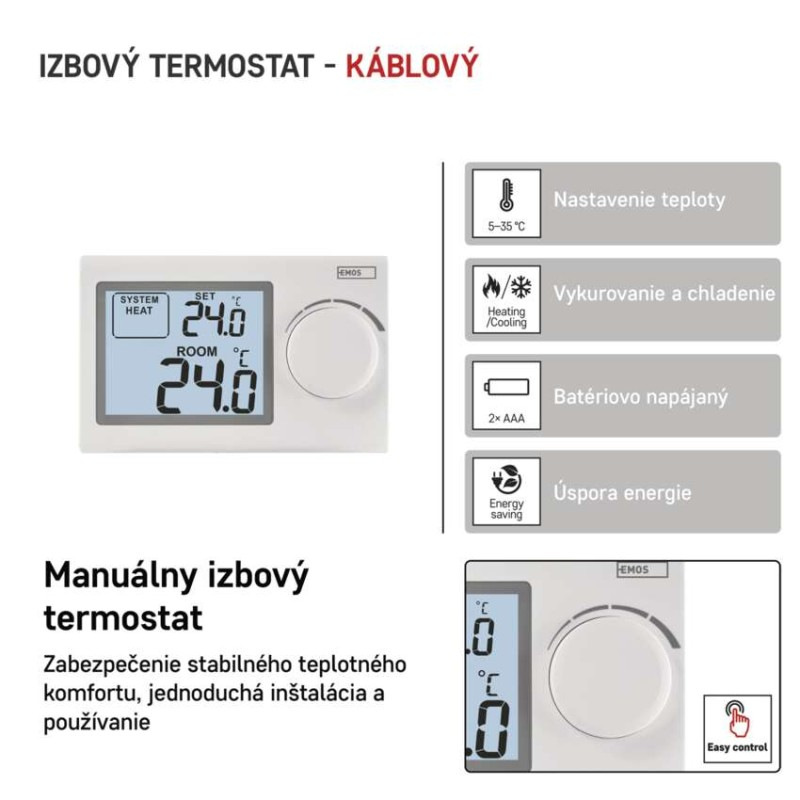 Izbový manuálny drôtový termostat P5604