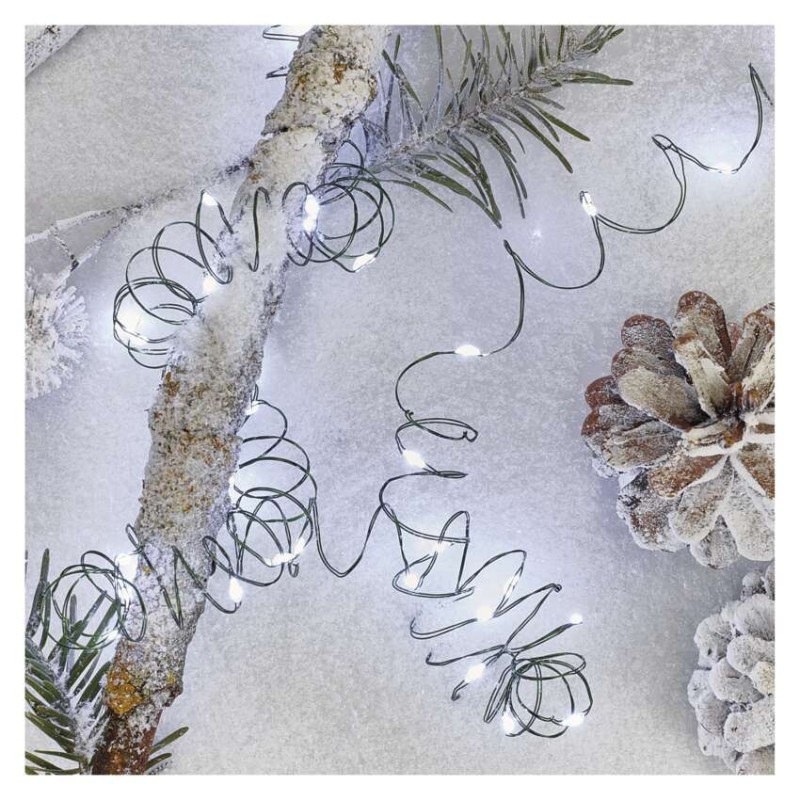 LED vianočná nano reťaz zelená, 7,5 m, vonkajšia aj vnútorná, studená biela, časovač 4