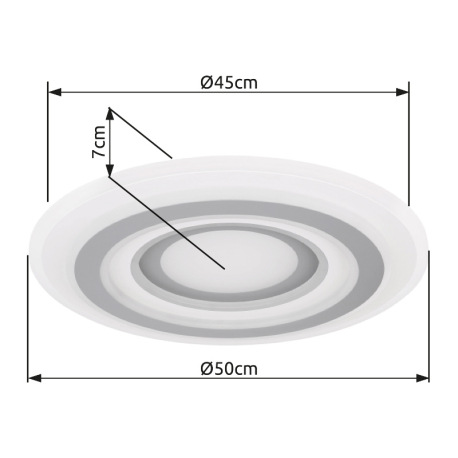 Stropné svietidlo, kov biely, akryl antracit a biely, nočné svetlo, funkcia pamäte, stmievateľné, di 12