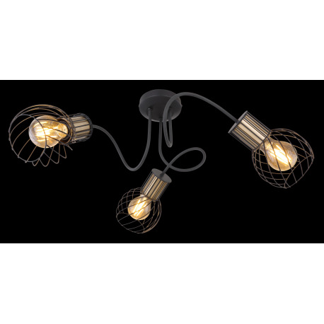 Stropné svietidlo, kov čierny, mosadzný, Ø600, V: 240, bez žiaroviek 3xE27, max. 40W 230V 2