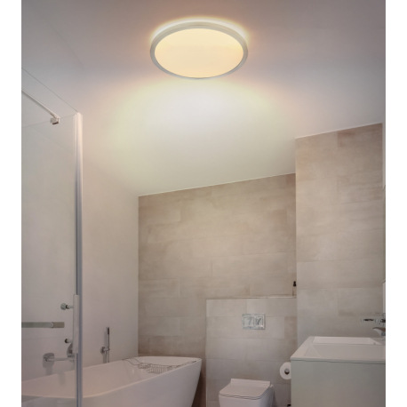 Stropné svietidlo, plast niklový, satinovaný, biely, niekoľko úrovní cez nástenný spínač, podsvieten 2