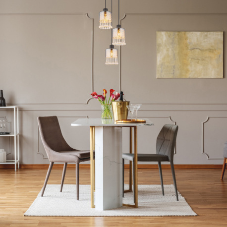 Závesné svietidlo, kov čierny matný, sklo dymové, sklenené kvapky priehľadné, akrylové krištále prie 1