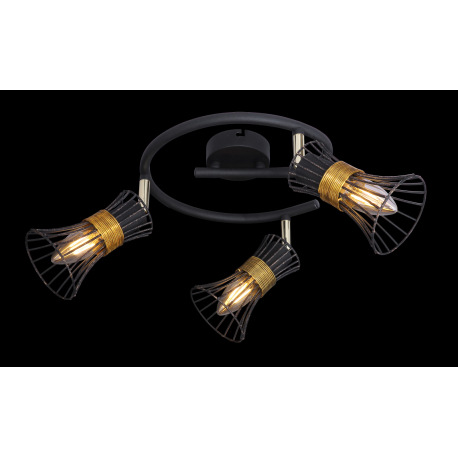 Stropné svietidlo, kov čierny a zlatý, kovové tyče čierne a zlaté, Ø250, V:220, bez žiaroviek 3xE14, 16