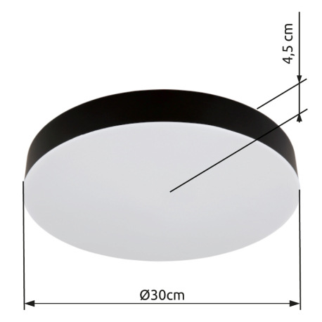 Stropné svietidlo, plast čierny, plast biely, posuvný prepínač, fixácia farieb, ø: 300 mm, V: 45 mm, 9
