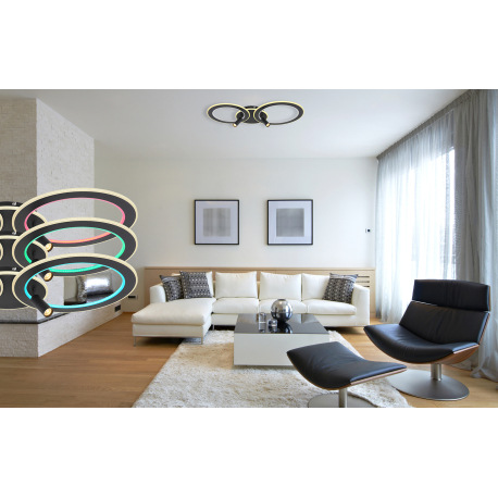 Stropné svietidlo kov čierny matný, akryl opál, stmievateľné, pamäťová funkcia, nočné svetlo, diaľko 1