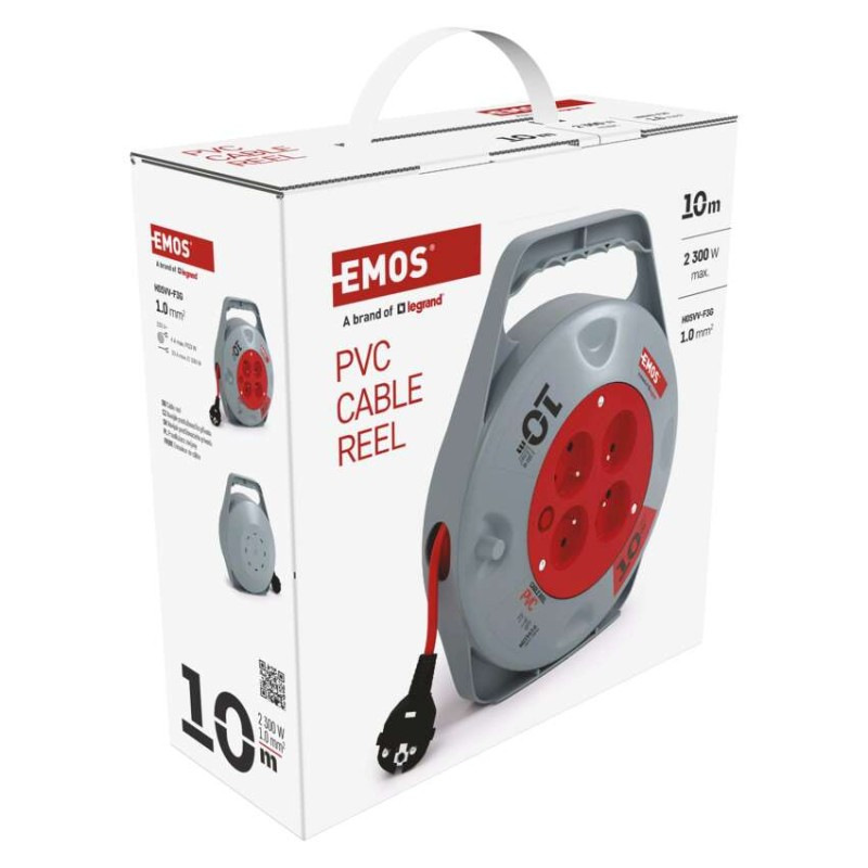 Predlžovací kábel na bubne 10 m / 4 zásuvky / červený / PVC / 230 V / 1 mm2 7