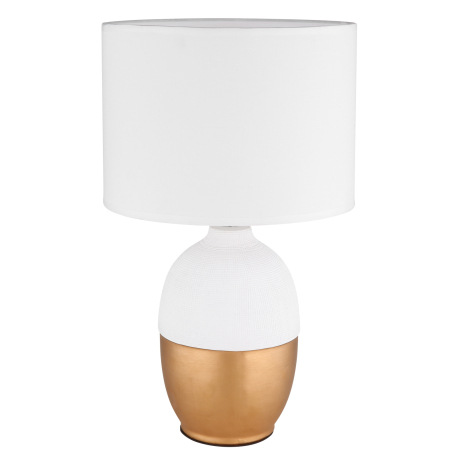 Stolná lampa keramická biela/zlatá farba, textil biely, kábel PVC čierny, kolískový vypínač na kábli 2