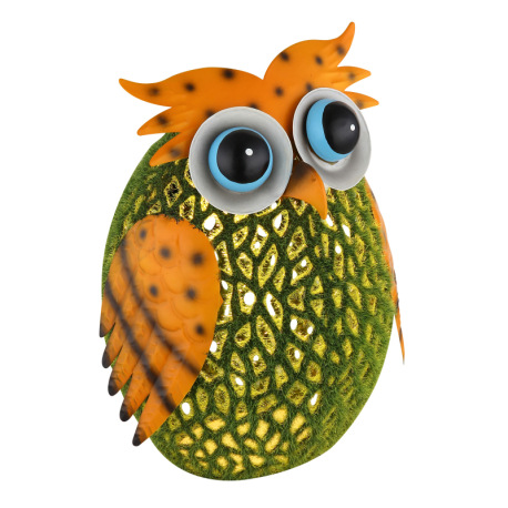 Solárne svietidlo, kov farebný, plast zelený, vypínač, batéria AA 400mAh 1,2V, IP44, sova, DxŠxV: 20