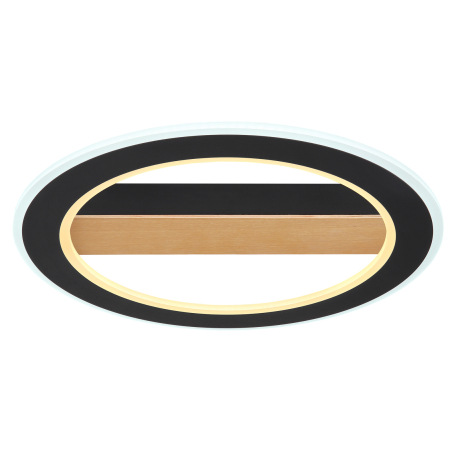 Stropné svietidlo, kov čierny, drevo tmavohnedé, akryl biely, ø: 450mm, V:55mm, vrátane LED 30W 230V 4
