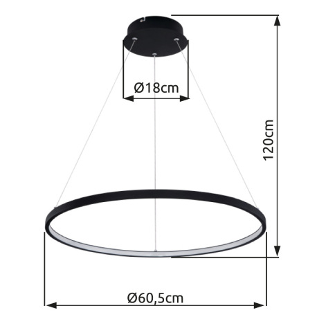 Závesné svietidlo, kov čierny matný, plast biely, Ø 605, V: 1200, vrátane 1xLED 29W 230V, 3800lm zdr 5