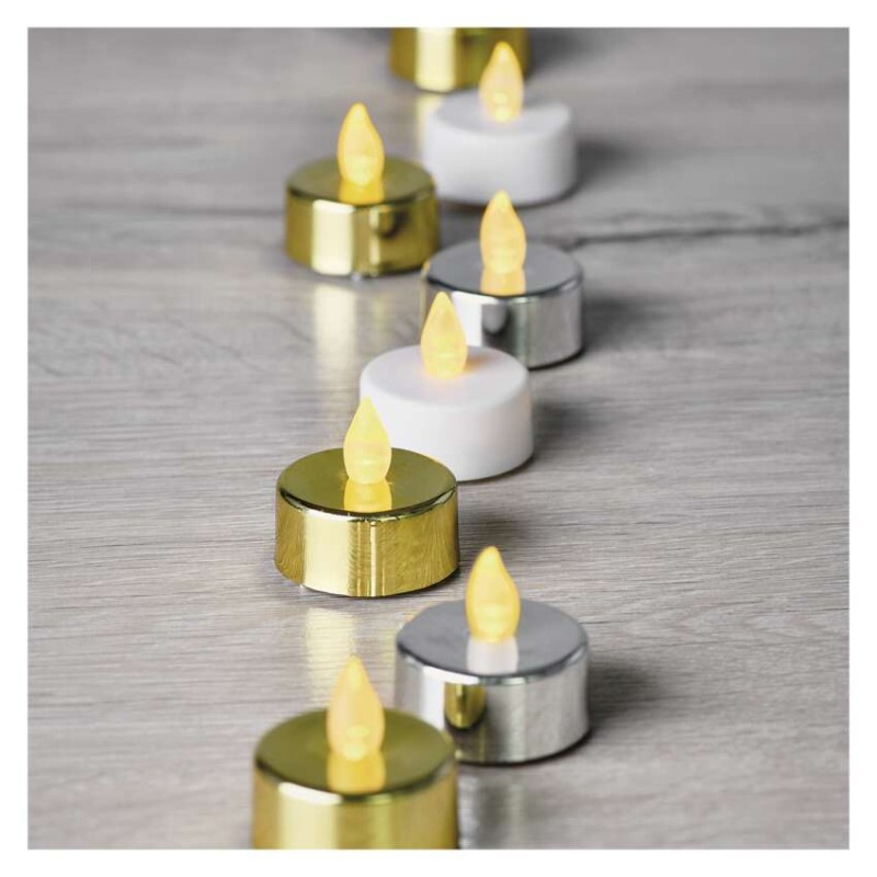 LED dekorácia – 6x čajová sviečka biela, 6x CR2032, vnútorná, vintage 6