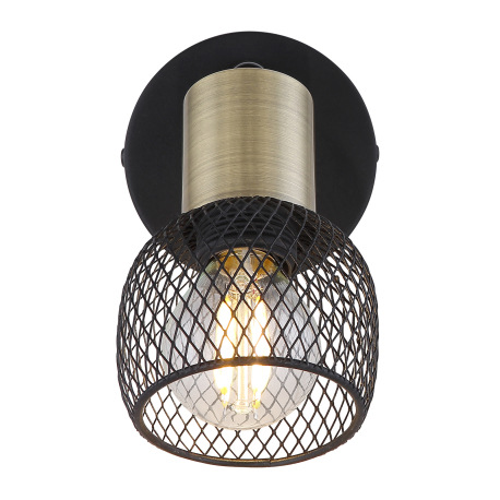 Nástenné svietidlo, kov čierny, mosadz, tienidlo - kovová mriežka, vypínač, ŠxV: 80x165, H: 90, bez 9
