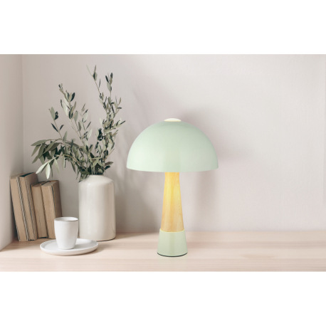 Stolná lampa, kov, zelená matná, kov imitácia dreva, kábel PVC čierny, kolískový vypínač na kábli, ø 9