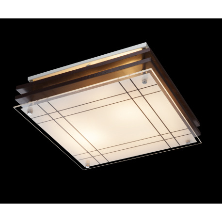 Stropné svietidlo, drevo tmavohnedé, satinované sklo, DxŠxV: 310x310x80, bez žiaroviek 2xE27, max. 6 4