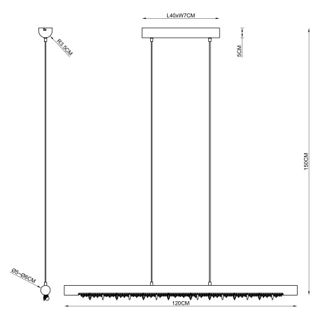 Závesné svietidlo, kov čierny matný, prírodné drevo, akrylové krištále číre, kábel čierny, 3 úrovne 14