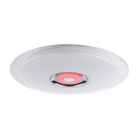 Stropné svietidlo, kov biely, chróm, akryl biely, K5 krištáľ, trblietavý efekt, reproduktor, ovládan 8