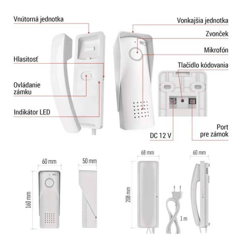 Bezdrôtová sada domáceho audio vrátnika H1088, 1 účastník 5