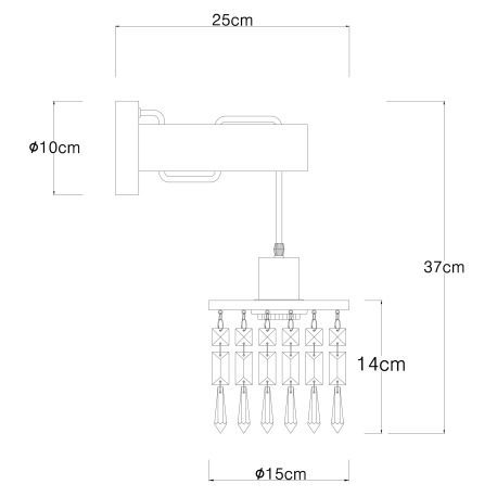 Nástenné svietidlo, mosadz, drevo čierne, sklenené krištále, textilný kábel hnedý, svieti smerom dol 14