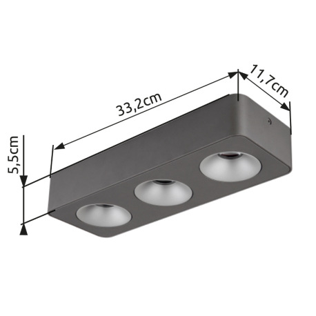 LED reflektor, hliník sivý tmavý, plast sivý, plast číry, DxŠxV: 332x117x55mm, vrátane LED 14W 230V, 16