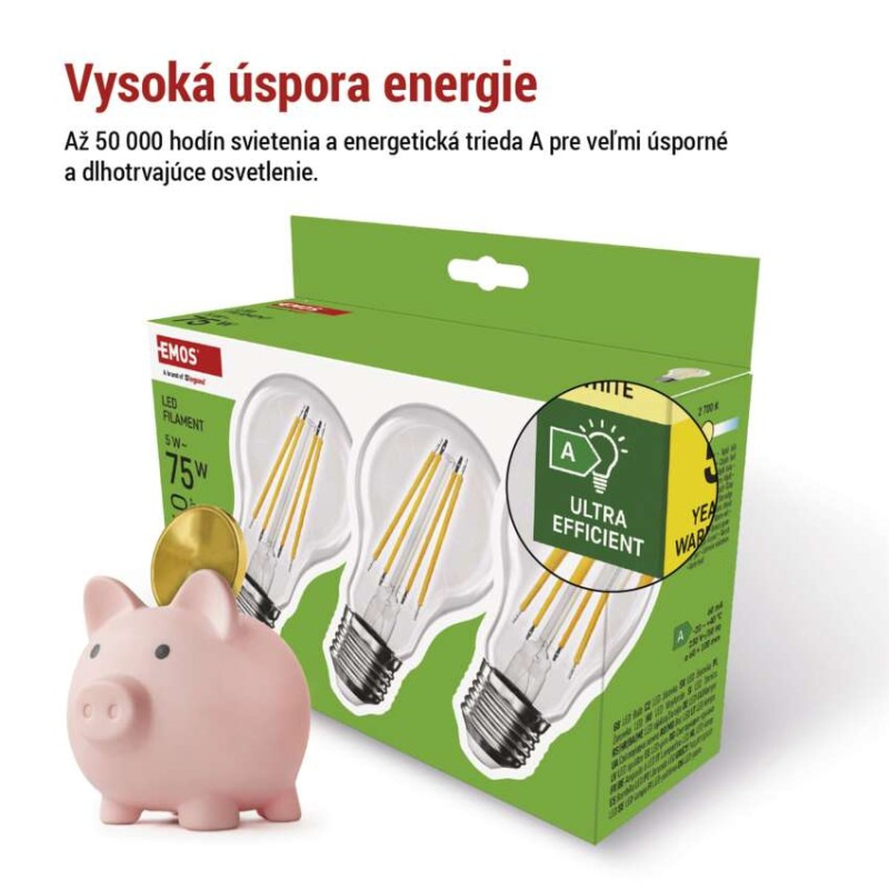 LED žiarovka Filament A60 A CLASS/ E27 / 5 W (75 W) / 1 060 lm / teplá biela 2