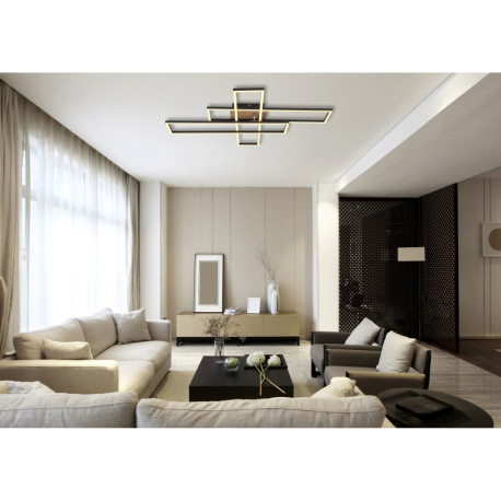 Stropné svietidlo, kov čierny, MDF vzhľad dreva tmavý, hliník čierny, plast biely, chróm, polohovate 1