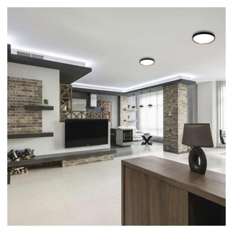 LED nástenné svietidlo ILVI, kruhové 30 W, stmievanie + CCT, čierna + drevo 8