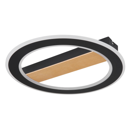 Stropné svietidlo, kov čierny, drevo tmavohnedé, akryl biely, ø: 450mm, V:55mm, vrátane LED 30W 230V 3