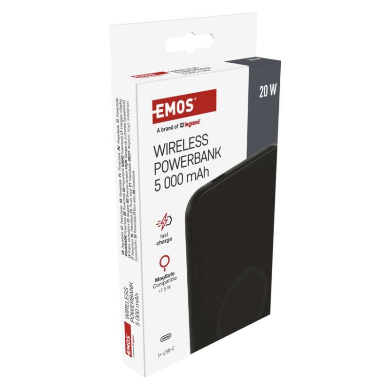 Power bank EMOS WI 521, 5 000 mAh, 20 W+Wireless, čierny 11