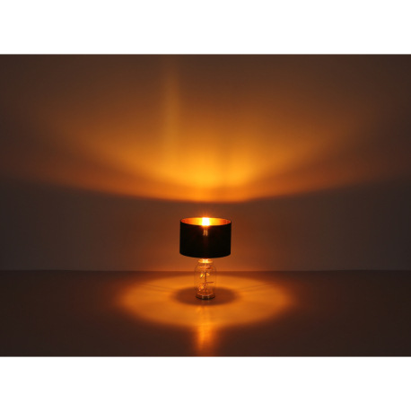 Stolové svietidlo, mosadzný kov, sklo priehľadné, čierny textil, plast zlatej farby, čierny PVC kábe 7