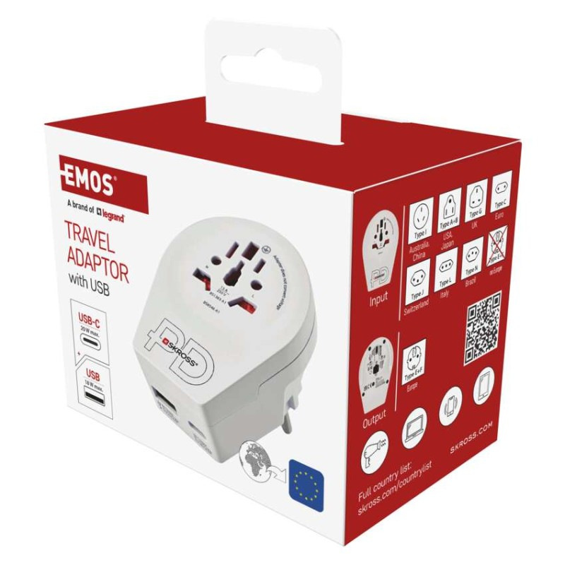 Cestovný univerzálny adaptér pre cudzincov do strednej Európy, 1×USB-C, 1×USB-A 7