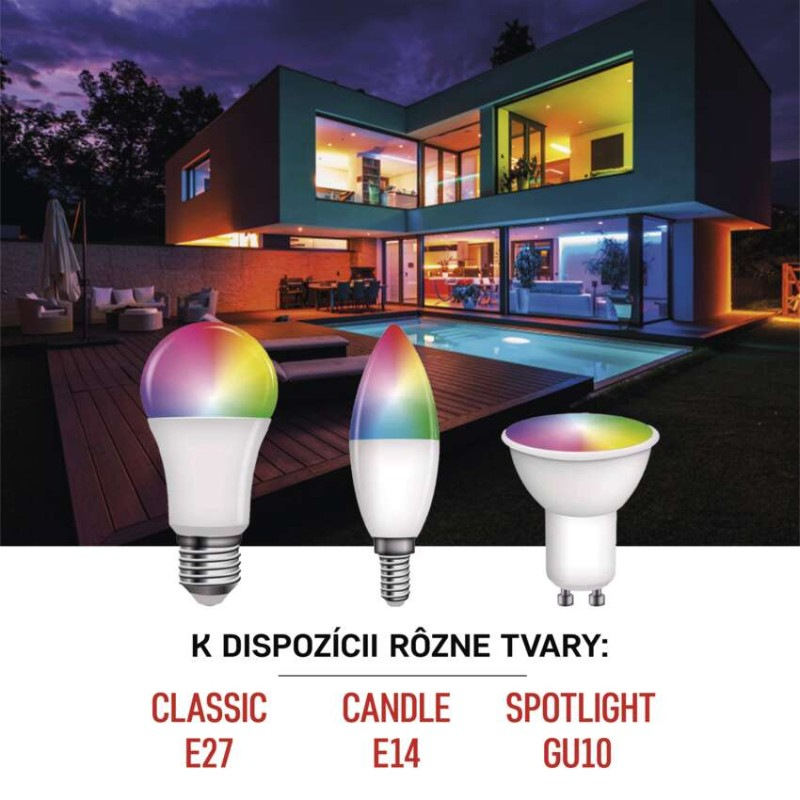 LED žiarovka GoSmart A60 / E27 / 11 W (75 W) / 1 050 lm / RGB / stmievateľná / WiFi 4