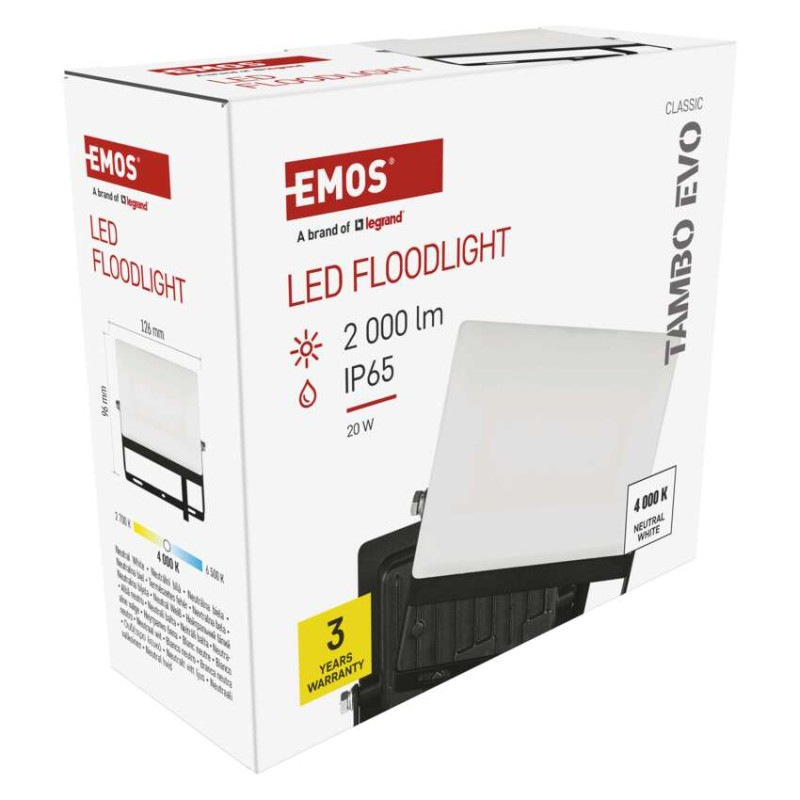 LED reflektor TAMBO EVO, 20 W, 2000 lm, IP65, čierny 13