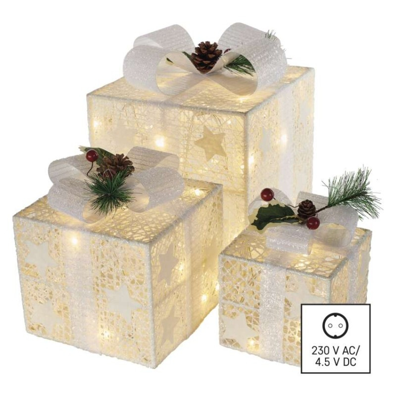 LED darčeky s ozdobou, 3 veľkosti, vnútorné, teplá biela 5