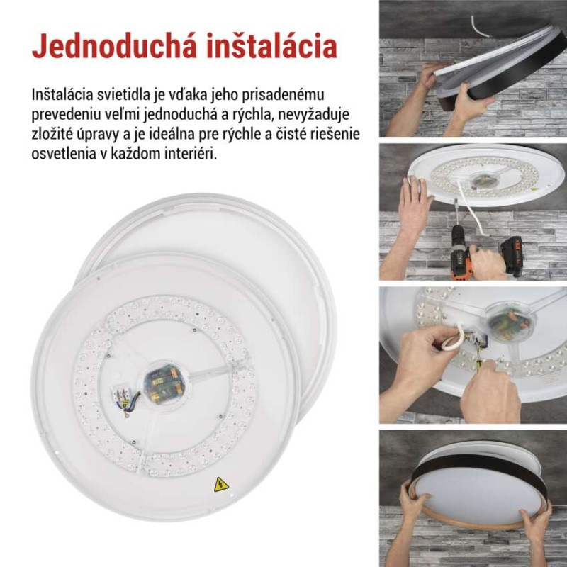 LED nástenné svietidlo ILVI, kruhové 30 W, stmievanie + CCT, čierna + drevo 4