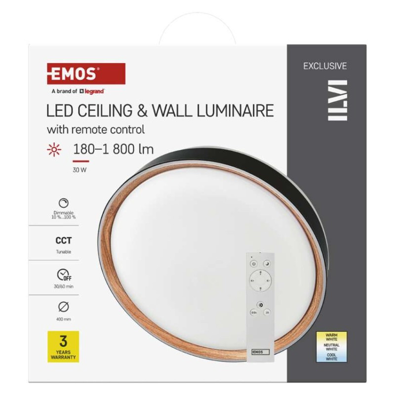 LED nástenné svietidlo ILVI, kruhové 30 W, stmievanie + CCT, čierna + drevo 11