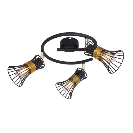 Stropné svietidlo, kov čierny a zlatý, kovové tyče čierne a zlaté, Ø250, V:220, bez žiaroviek 3xE14, 5