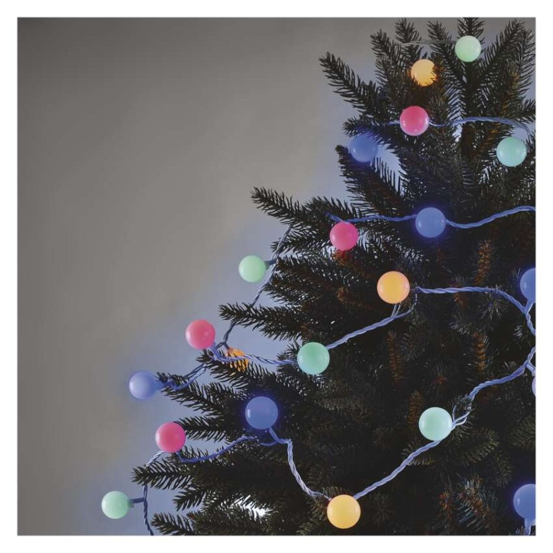 LED svetelná cherry reťaz – guličky 2,5cm, 4m, vonkajšia aj vnútorná, multicolor, časovač 3