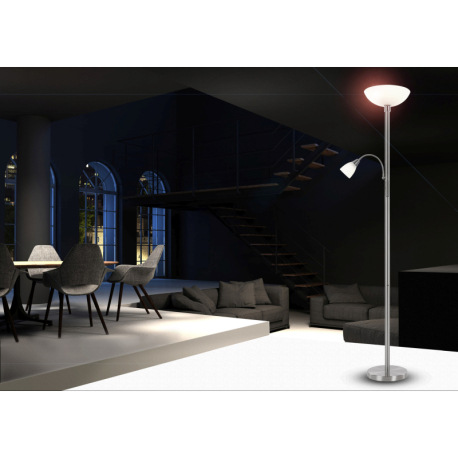 Stojanové svietidlo, chróm, nikel, sklo satinované, vypínač, Ø 300, V: 1780, vrátane E27 LED 8,8W 23 4