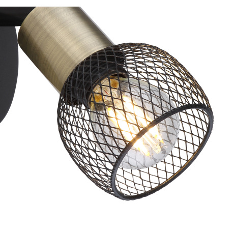 Nástenné svietidlo, kov čierny, mosadz, tienidlo - kovová mriežka, vypínač, ŠxV: 80x165, H: 90, bez 5